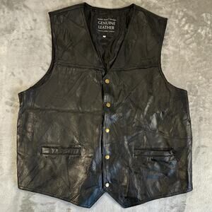 Vintage Navarre Genuine Leather Motorcycle Biker Vest Black XXL
